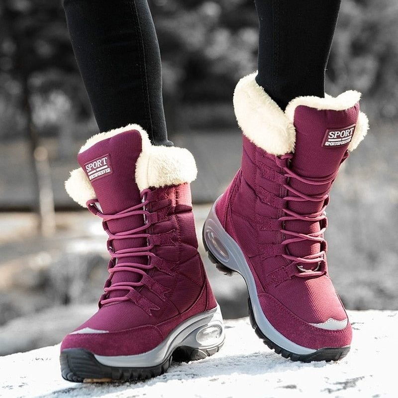 flowersverse Snow Boots Women Winter Plus Velvet Woman Shoes Warm Boots Upset To Keep Warm Thick Cotton Furry Red Women Boots Botas De Mujer