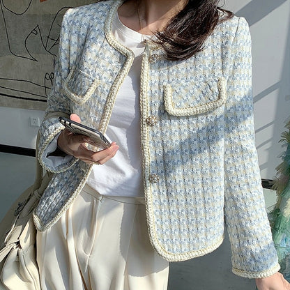 flowersverse High Quality French Vintage Small Fragrance Tweed Jacket Coat Women's Spring Autumn Casual Fried Street Short Coat Plaid Outwear