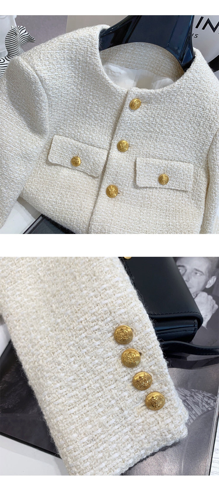 flowersverse Autumn Winter Small Fragrant Tweed Jacket Coat Women Vintage Woolen Short Coats Streetwear Elegant Casual Slim Outwear Crop Top