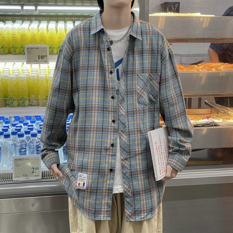 flowersverse Harajuku Plaid Shirt Men Hip Hop Flannel Checked Over Size Shirt High Quality Spring New Oversize Streetwear Green Retro Blouses