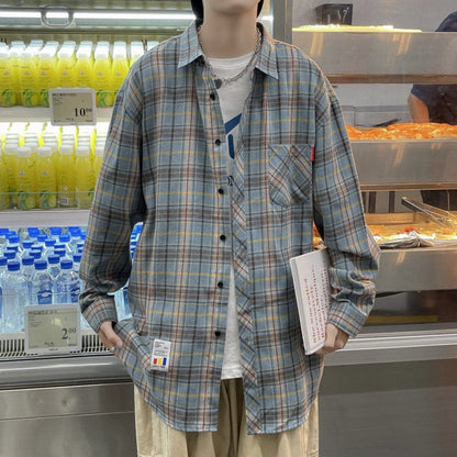 flowersverse Harajuku Plaid Shirt Men Hip Hop Flannel Checked Over Size Shirt High Quality Spring New Oversize Streetwear Green Retro Blouses