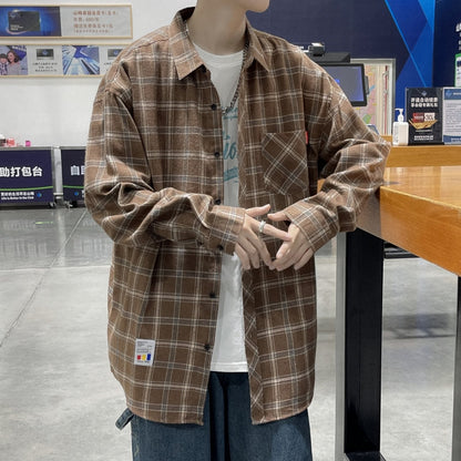 flowersverse Harajuku Plaid Shirt Men Hip Hop Flannel Checked Over Size Shirt High Quality Spring New Oversize Streetwear Green Retro Blouses