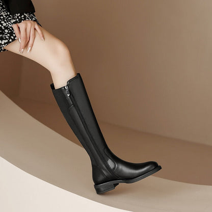 flowersverse  New Autumn/Winter Women's Boots Round Toe Chunky Heel Knight Boots Shoe For Women Cow Leather Vintage Boots Knee-High Boots