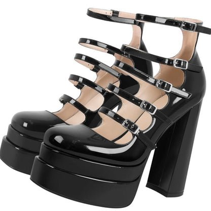 flowersverse - Women's New Spring and Autumn Casual High Heels Sexy Thick Sole High Heels Mary Jane Shoes Black Platform High Heels