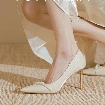 flowersverse Women's Pumps Pointed Toe Slip-On Female Pumps Summer New Solid Fashion Daily Sweet Leisure Party High Heel Ladies Shoes