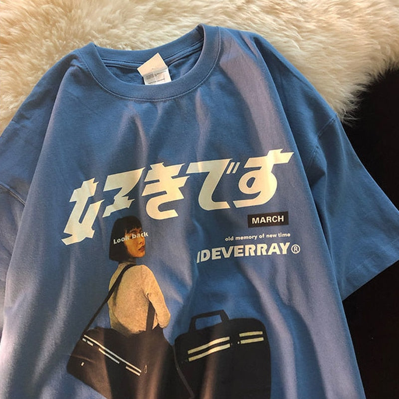 flowersverse Hip Hop Streetwear Y2k Tshirt Girl Japanese Kanji Print Oversized T Shirt Harajuku Summer Mens Short Cotton Sleeve Tops