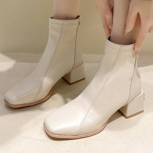 Christmas Gift Winter Women Boots New Fashion Platform Mid Calf Boots Female Square Toe Zipper Black Boots Woman Comfort Botas Ladies