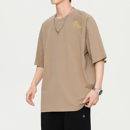 flowersverse Summer New Vintage Men's T-Shirt Casual American Irregular Personalized Embroidery T-shirts Cotton 200G Fashion Hip Hop Unisex