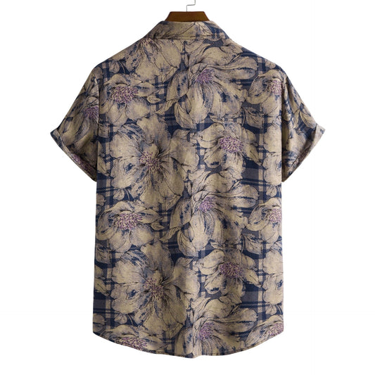 flowersverse Mens Vintage Button Up Cotton Linen Shirts Slim Fit Short Sleeve Hawaiian Floral Shirt Men Harajuku Streetwear Casual Camisas
