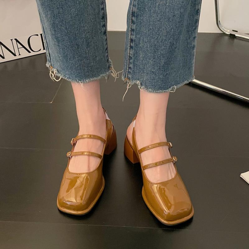 flowersverse Summer Women Sandals Square Toe Back Open Buckle Chunky Heel Females Pumps Fashion Elegant Leisure Cozy Mary Jane Lady Shoe