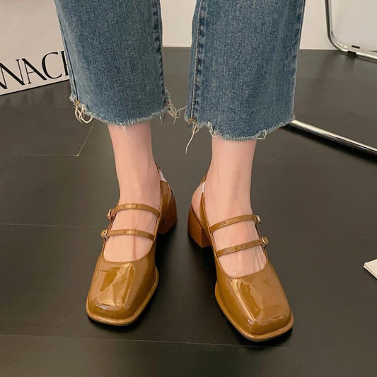 flowersverse Summer Women Sandals Square Toe Back Open Buckle Chunky Heel Females Pumps Fashion Elegant Leisure Cozy Mary Jane Lady Shoe