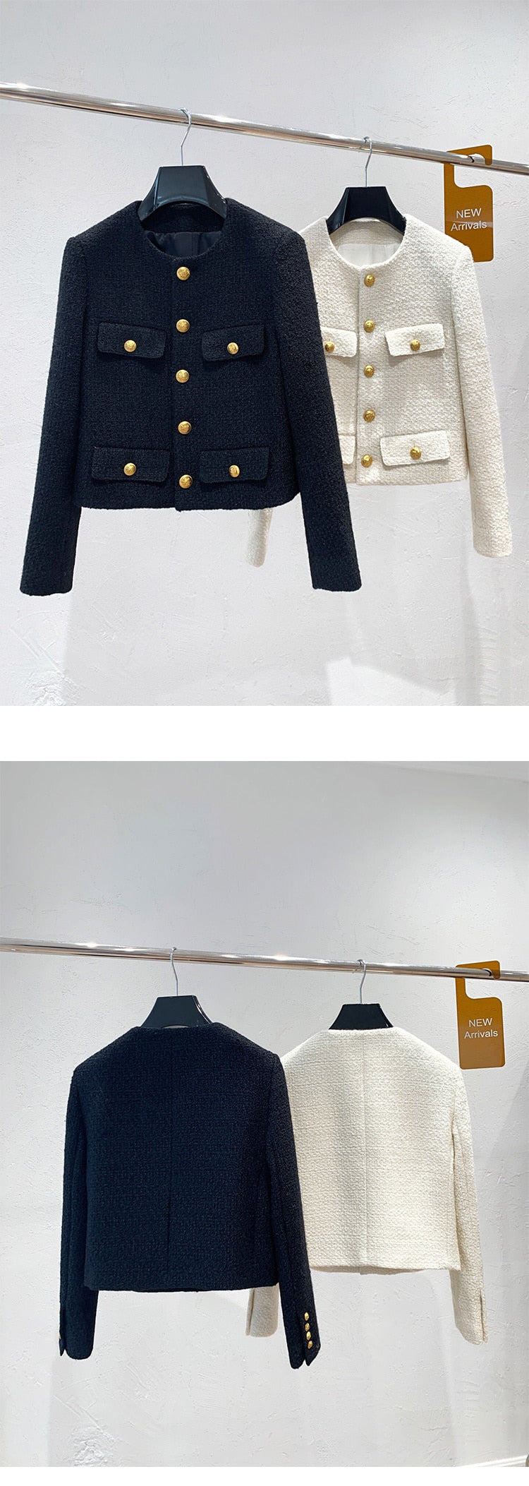 flowersverse Autumn Winter Small Fragrant Tweed Jacket Coat Women Vintage Woolen Short Coats Streetwear Elegant Casual Slim Outwear Crop Top