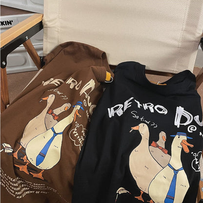 flowersverse Vintage Funny T-shirt for Mens Harajuku Cartoon Ducks Print Graphic T Shirts Y2k Streetwear American Tee Summer Short Sleeve Top