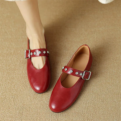 New Split Leather Women Mary Jane Shoes Spring Low Heels Woman Shoes Round Toe Women Pumps Retro Shoes Women Zapatos De Mujer