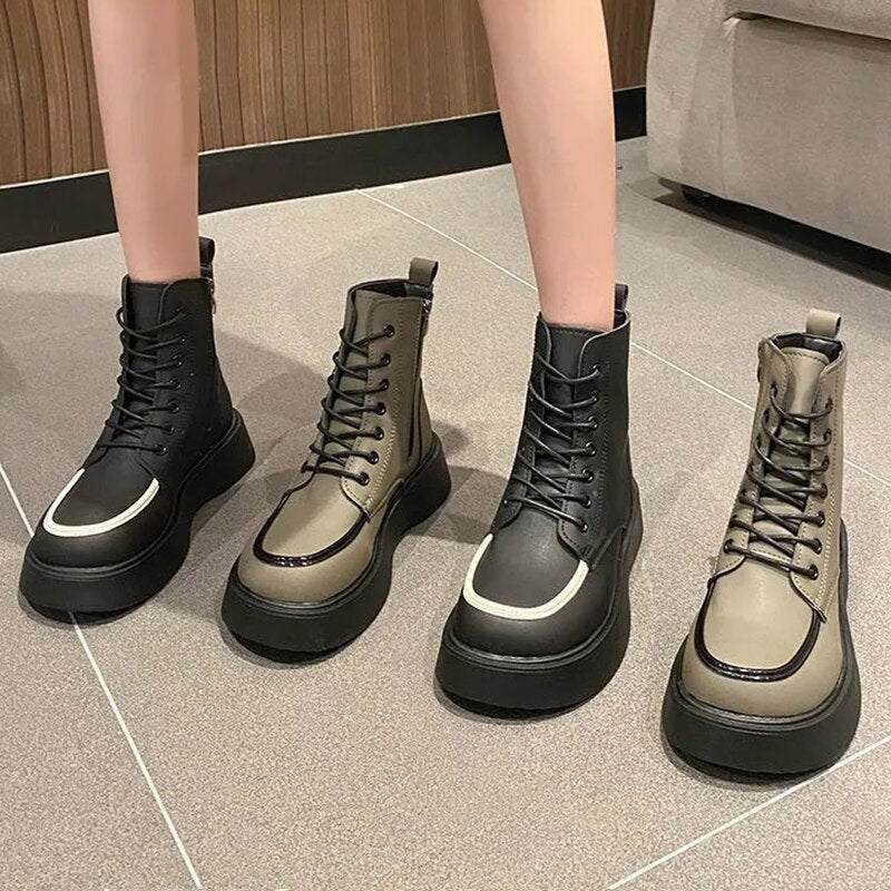 Christmas Gift New Women Mid Calf Boots Winter No-Slip Short Boots Woman Fashion Shoes Ladies Zipper Platform Casual Boots Female Booties