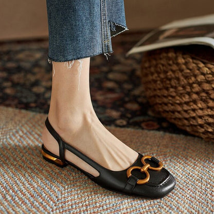 flowersverse New French Retro Ladies Flats Korean Style One Line Buckle Female Sandals Fashionable Plaid Thick Heel Women's Shoes