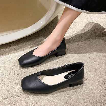 flowersverse New Fashion Exquisite Ladies Beautiful Solid Color Shallow Mouth Thick Heel Soft Sole Pointed Toe Heel Shoes Ladies High Heels