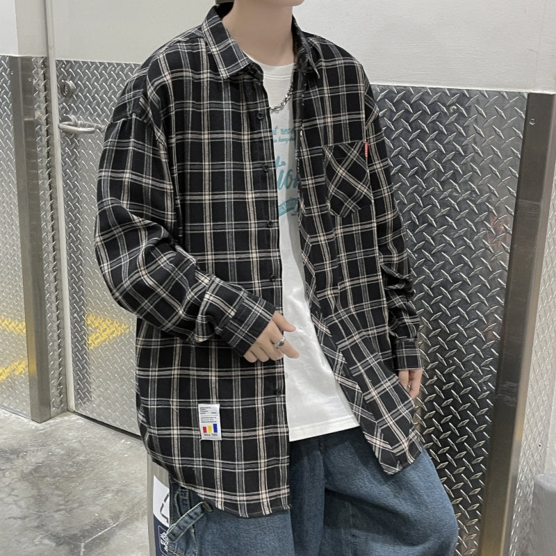 flowersverse Harajuku Plaid Shirt Men Hip Hop Flannel Checked Over Size Shirt High Quality Spring New Oversize Streetwear Green Retro Blouses