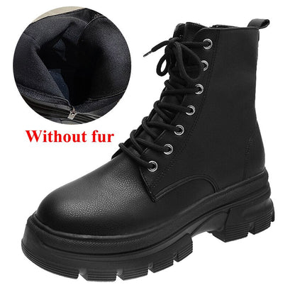 Christmas Gift Ankle Boots Women Winter Boots Female Zipper Warm Shoes Lace Up Round Toe Shoes Solid Fashion Boots Woman Shoes