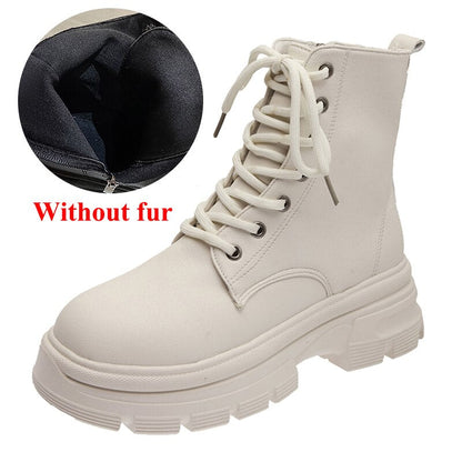 Christmas Gift Ankle Boots Women Winter Boots Female Zipper Warm Shoes Lace Up Round Toe Shoes Solid Fashion Boots Woman Shoes