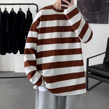 flowersverse Harajuku Striped T shirts For Men Oversized Tees Man Casual Long Sleeve Tshirt Woman Loose Pullovers Tops 5XL