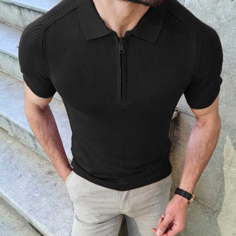 flowersverse Summer New Knitwear Men's T Shirts Slim Lapel Short-sleeved Polo Shirt Solid Color Casual Male Tops