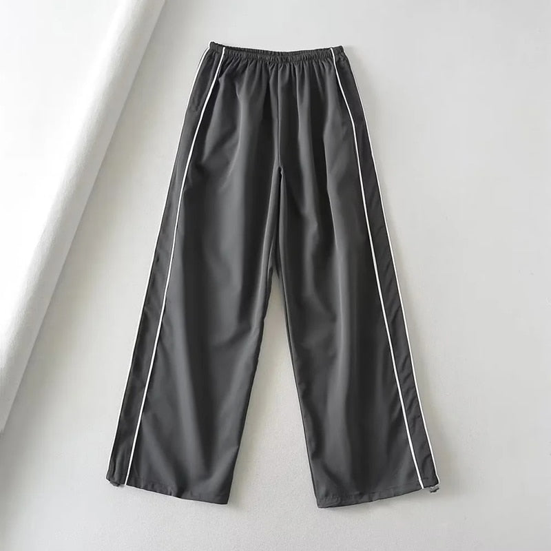 Women Casual Joggers Tech Pants Vintage Solid Low Waist Drawstring Baggy Trousers Y2K Wide Leg Sweatpants Streetwear Cargo Pants