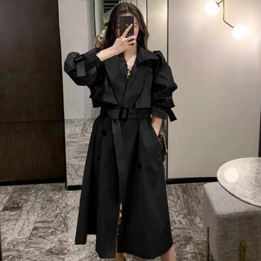 flowersverse Turn Down Collar V Neck Double Breasted Trench Coat Women Winter Clothes Women with Belt Korean Style Casual Slim Windbreaker