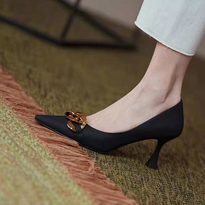 flowersverse Women's Thin Heels Shoes Soft Sole Pointed Shallow Mouth Female Single Shoes French Elegant Comfortable New Lady Stiletto