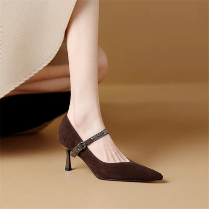 New Sheep Suede Mary Jane Shoes Women Spring Woman Shoes Pointed Toe High Heels Women Pumps Shoes for Women Zapatos De Mujer