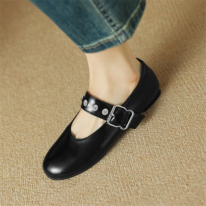 New Split Leather Women Mary Jane Shoes Spring Low Heels Woman Shoes Round Toe Women Pumps Retro Shoes Women Zapatos De Mujer