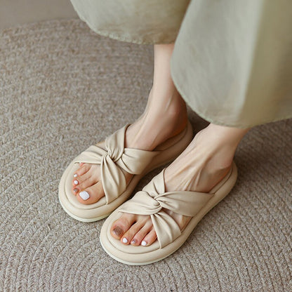 Graduation Gift Women Slippers Medium Heel Flat Thick Bottom Females Slippers Solid Color Muffin Casual Fashion Temperament Ladies Shoes