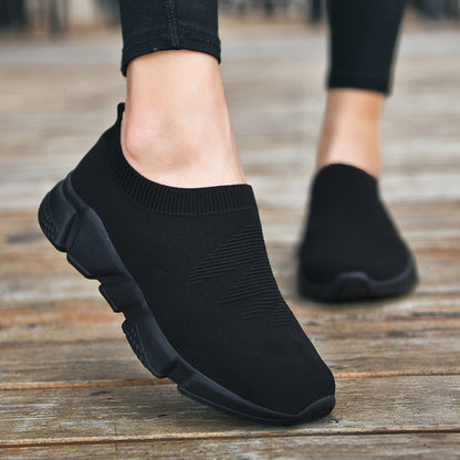 flowersverse  Mesh Women Sneakers Breathable Women Flat Shoes Lightweight Casual Shoes Ladies Lace-Up Black Couple Color Socks Shoes