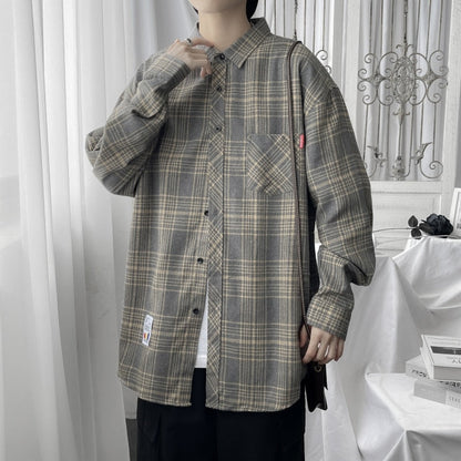 flowersverse Harajuku Plaid Shirt Men Hip Hop Flannel Checked Over Size Shirt High Quality Spring New Oversize Streetwear Green Retro Blouses