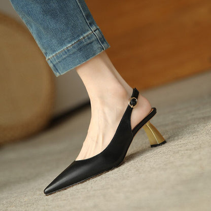 flowersverse Women Sandals Summer Solid Pointed Toe Thin Heel Ankle Straps Retro Lady Pumps Fashion Elegant Concise Leisure Female Shoes