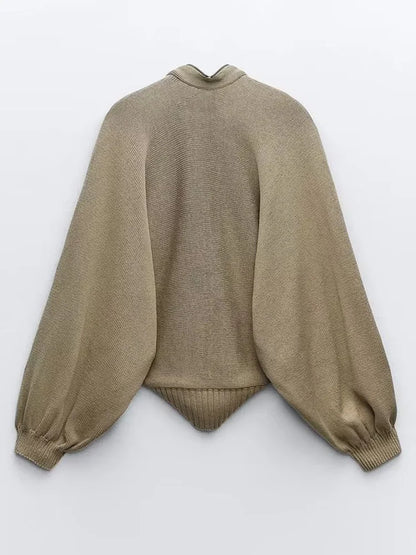 flowersverse Fashion Elegant Loose Sleeve Design Solid Color Knitted Cardigan Women's High Quality Trendy Sweater Jacket 19Z1089