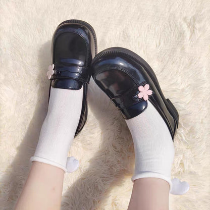 flowersverse - British Style Vintage Woman Vulcanize Shoes Kawaii Pink Sakura Girls Lolita Shoes Summer Slip on Casual PU Mary Janes