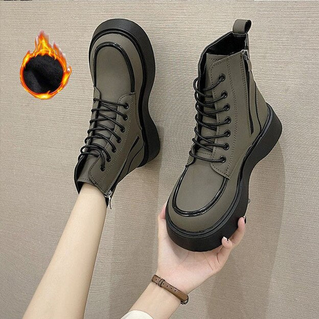 Christmas Gift New Women Mid Calf Boots Winter No-Slip Short Boots Woman Fashion Shoes Ladies Zipper Platform Casual Boots Female Booties