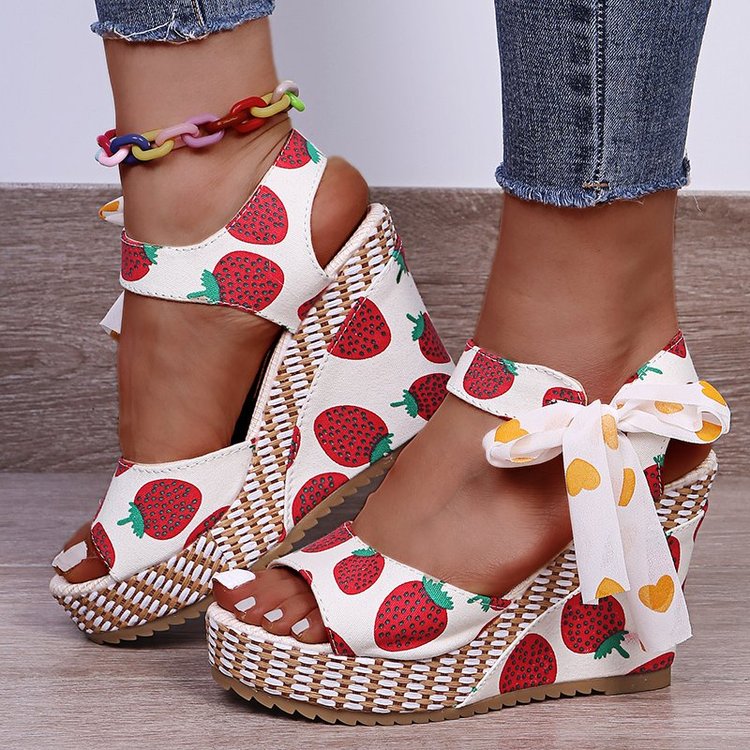 Christmas Gift Women Sandals Dot Bowknot Design Platform Wedge Female Casual High Increas Shoes Ladies Fashion Ankle Strap Open Toe Sandals