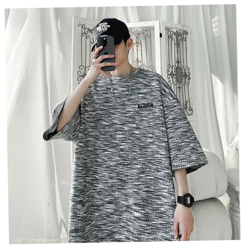 flowersverse  -  Fashion O-Neck Embroidery Letter Vintage Tie Dye T-Shirts Men Clothing Summer New Loose All-match Tops Casual Tee Shirt