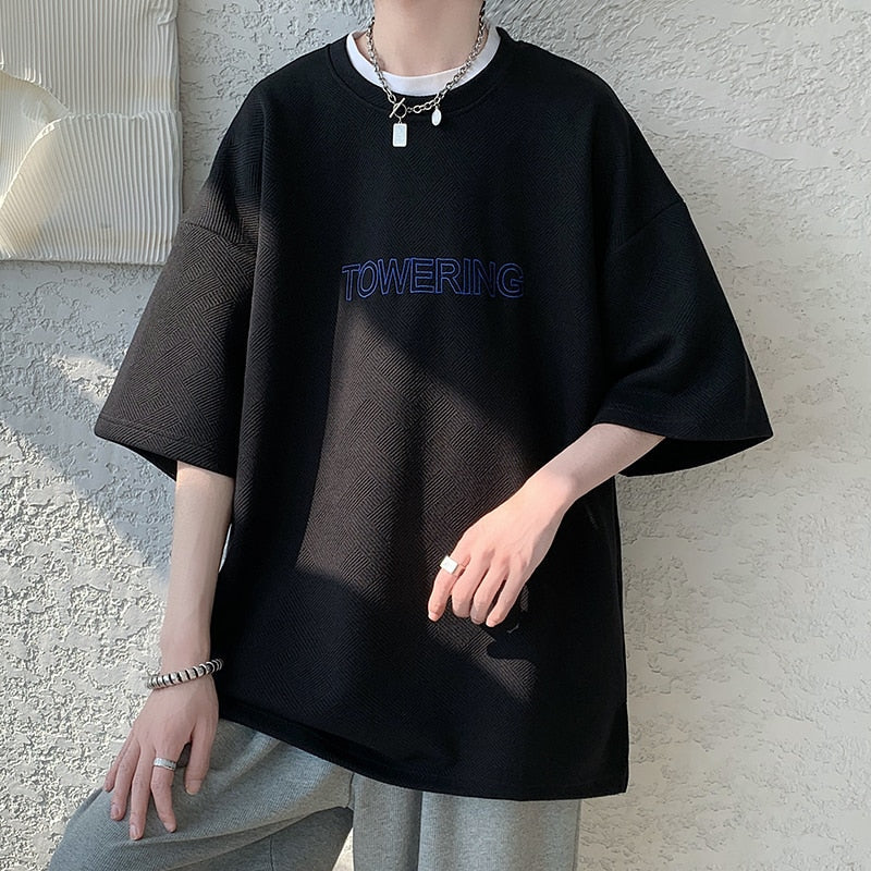 flowersverse Men's Oversized Tshirts Letter Print Tee Shirt Korean Style Women Man Unisex Short Sleeve Tops Large Size Male Tees 5XL