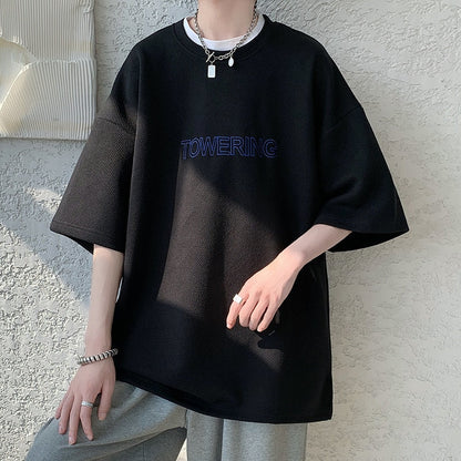 flowersverse Men's Oversized Tshirts Letter Print Tee Shirt Korean Style Women Man Unisex Short Sleeve Tops Large Size Male Tees 5XL