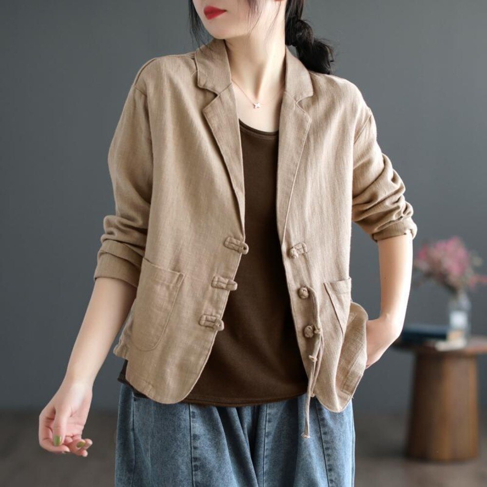 flowersverse Thin Blazer Women Coats Women Clothing Fashion Clothes Casual Vintage Spring Elegant Cotton Linen Streetwear Autumn Comfortable