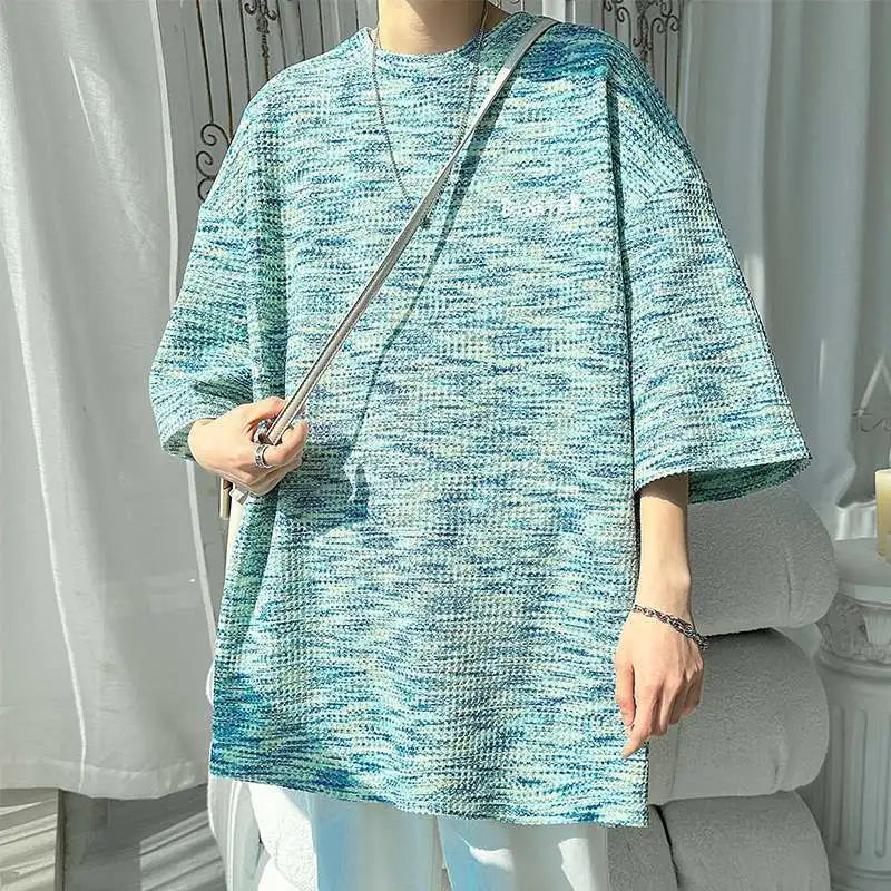 flowersverse  -  Fashion O-Neck Embroidery Letter Vintage Tie Dye T-Shirts Men Clothing Summer New Loose All-match Tops Casual Tee Shirt