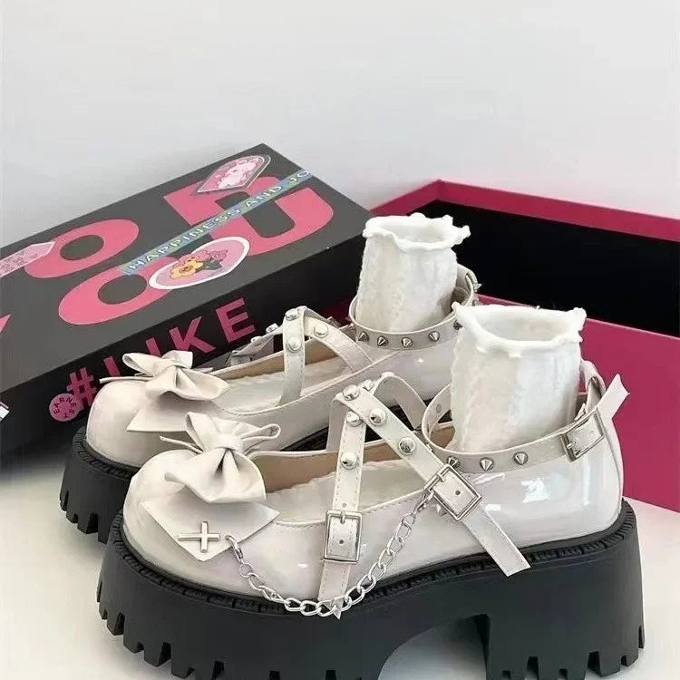 Women Mary Jane Shoes Lolita Solid Color Spring 2024 Hot Sale Fashion Butterfly Knot Outdoors Thick with Non-slip Female Shoes