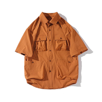 flowersverse Men's Multi-Pocket Workwear Short Sleeve Shirt - Perfect for Casual and Work Occasions