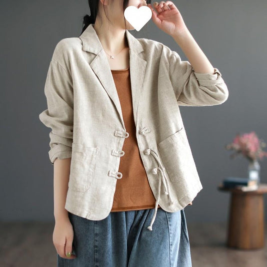 flowersverse Thin Blazer Women Coats Women Clothing Fashion Clothes Casual Vintage Spring Elegant Cotton Linen Streetwear Autumn Comfortable