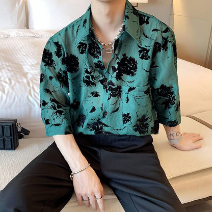 flowersverse Summer Men's Cargo Loose Hawaiian Shirt Green Color Cotton Clothes Casual Shirts Streetwear Camisa Masculina Size M-2XL