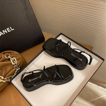 flowersverse Summer Women's Sandals Wedges High Heel Outdoor Platform Heightening Modern Sandals Simple Thin Strap Combination Design Sandals