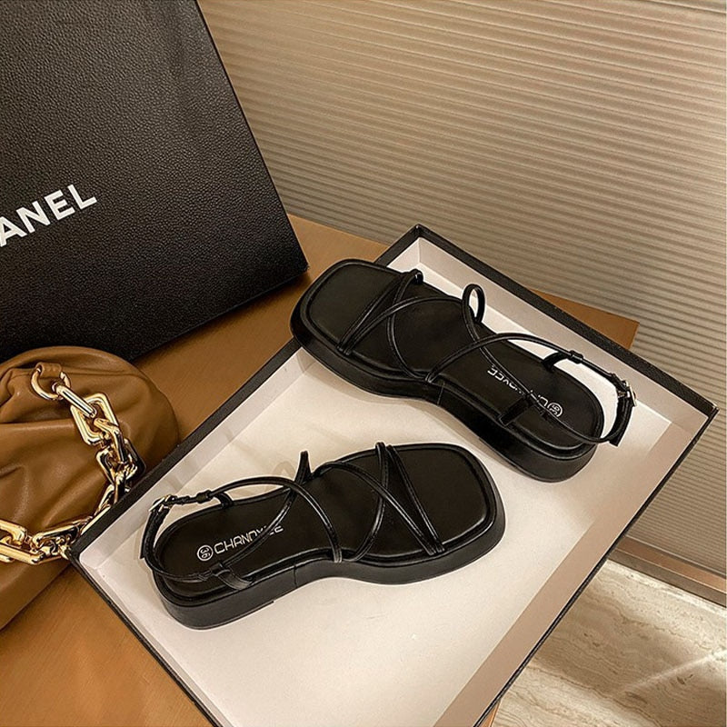 flowersverse Summer Women's Sandals Wedges High Heel Outdoor Platform Heightening Modern Sandals Simple Thin Strap Combination Design Sandals